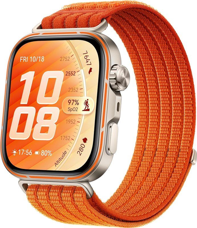 La Huawei Watch Fit 5 Pro avec un bracelet orange